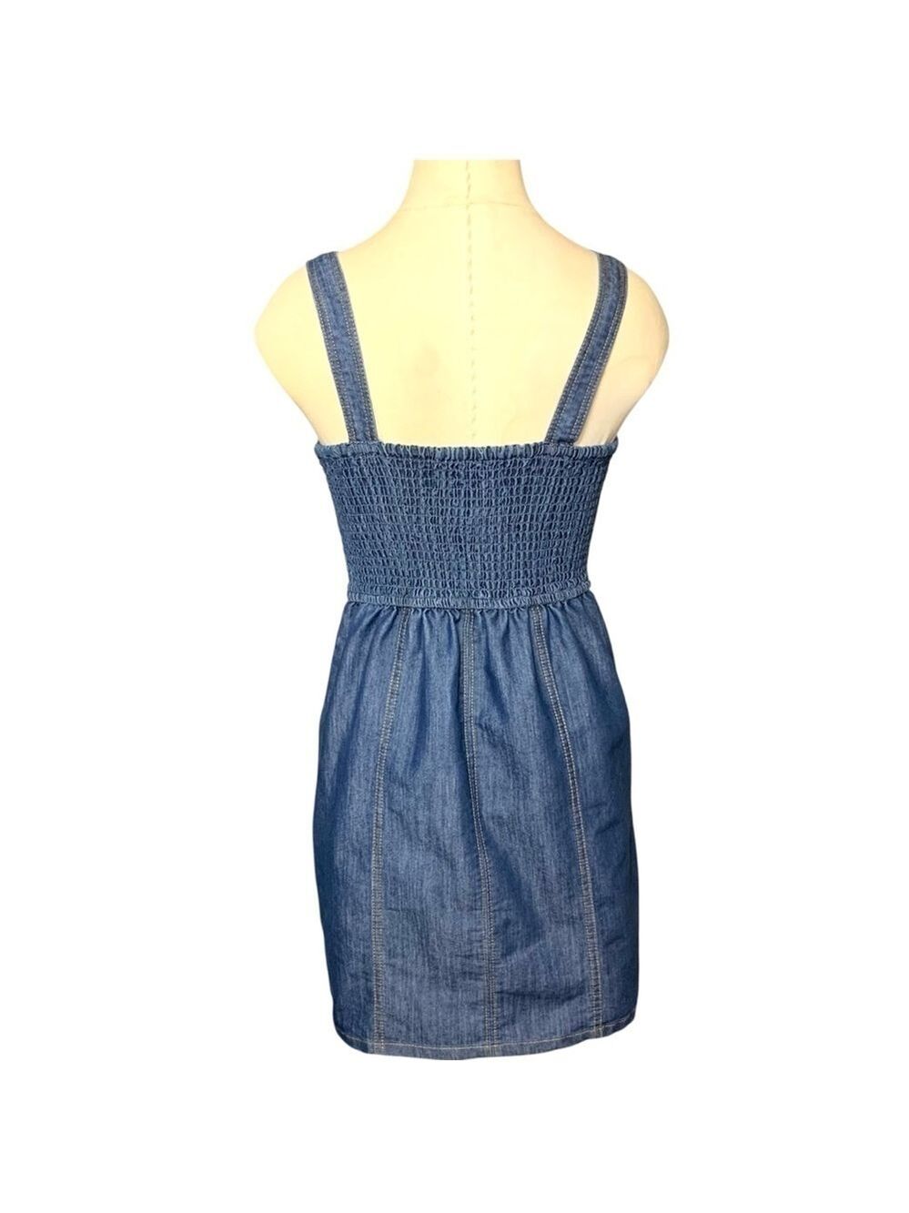 Vintage Lone Star Cowgirl Denim Dress Sz XS Blue Sweatheart Neckline Western Y2K - Picture 3 of 14